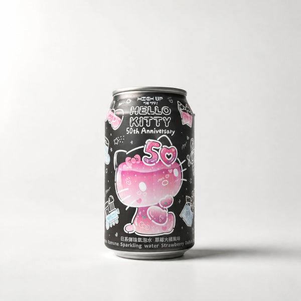 High Up Hello Kitty 50th Anniversary Ramune Sparkling Water Strawberry Daifuku Black Edition 330ml